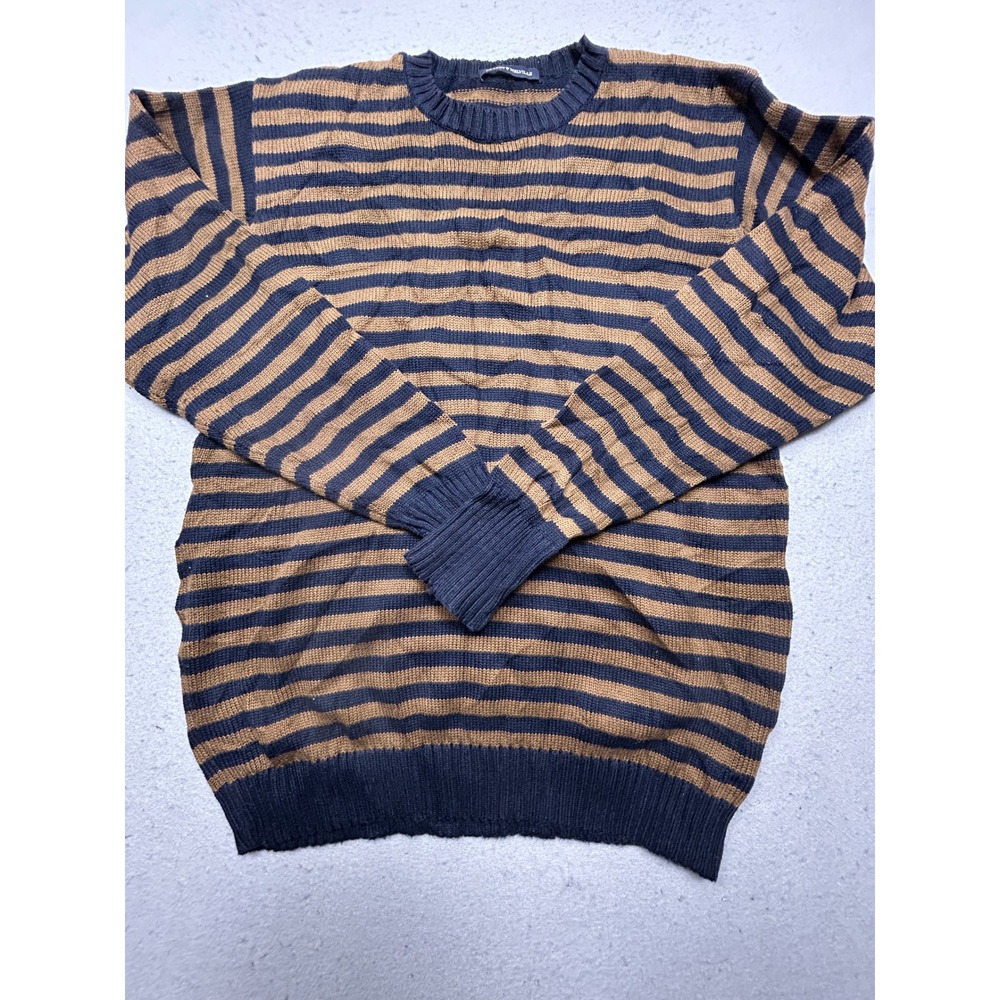 Brandy Melville Sweater Cotton Blend Navy Brown Striped One Size Womens